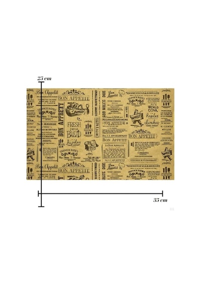 Bon Appetit Desenli Sunum Kağıdı, Vintage Gazete Stili, Kraft Görünümlü, 25x35 Cm, Tek Kullanımlık, Restoran Ve Kafe İçin, 50 Adet