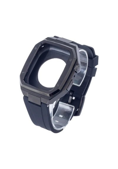 Apple Watch 44mm Uyumlu Kr402 Metal Kasa Silikon Kordon - Siyah