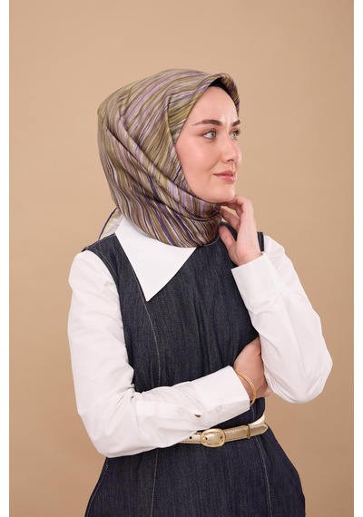 Silk Home Twill İpek Eşarp 11484-46 Yağ Yeşili, Morcivert, Mor, Lila, Yeşil