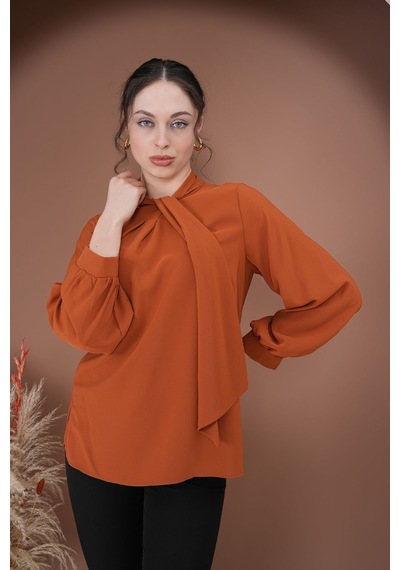 Rima Elegance Bağlamalı Bluz Kahverengi