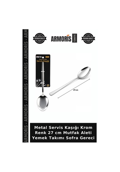Metal Servis Kaşığı Krom Renk 27 Cm Mutfak Aleti Yemek Takımı Sofra Gereci