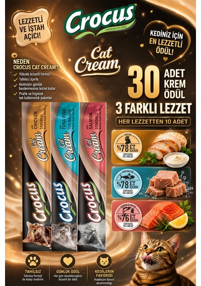Crocus - 772 - Çoklu Tavuklu & Ton Balıklı & Somonlu Krema Kedi - Smglobal - Ödülü 30x15g