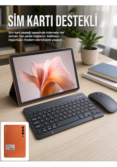 Sım Kart Destekli Android Tablet Bluetooth Klavye Ve Kablosuz Mouse Seti Geniş Ekran Taşınabilir Tasarım - Lisinya