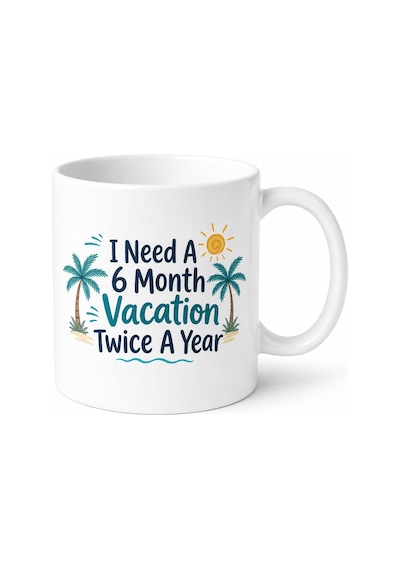 I Need A 6 Month Vacation Twice A Year Tatil Temalı İngilizce Kupa Bardak Hediye Beyaz / Çok Renkli