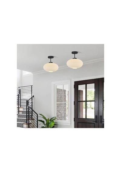 E27 Mat Opal Beyaz Elips Oval Tavan Avize Modern Şık Yumuşak Işık Dağılımı Siyah