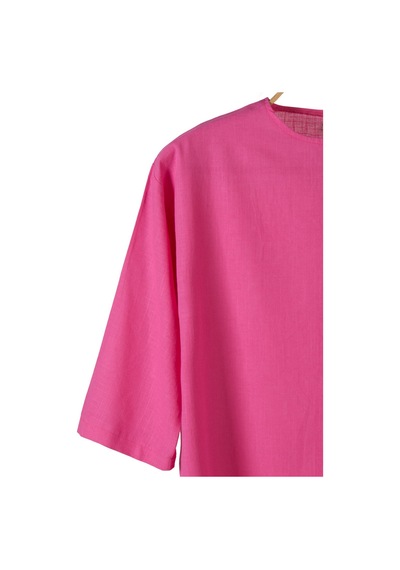 Erkek Pembe Fakir Kol Keten T-shirt Pembe