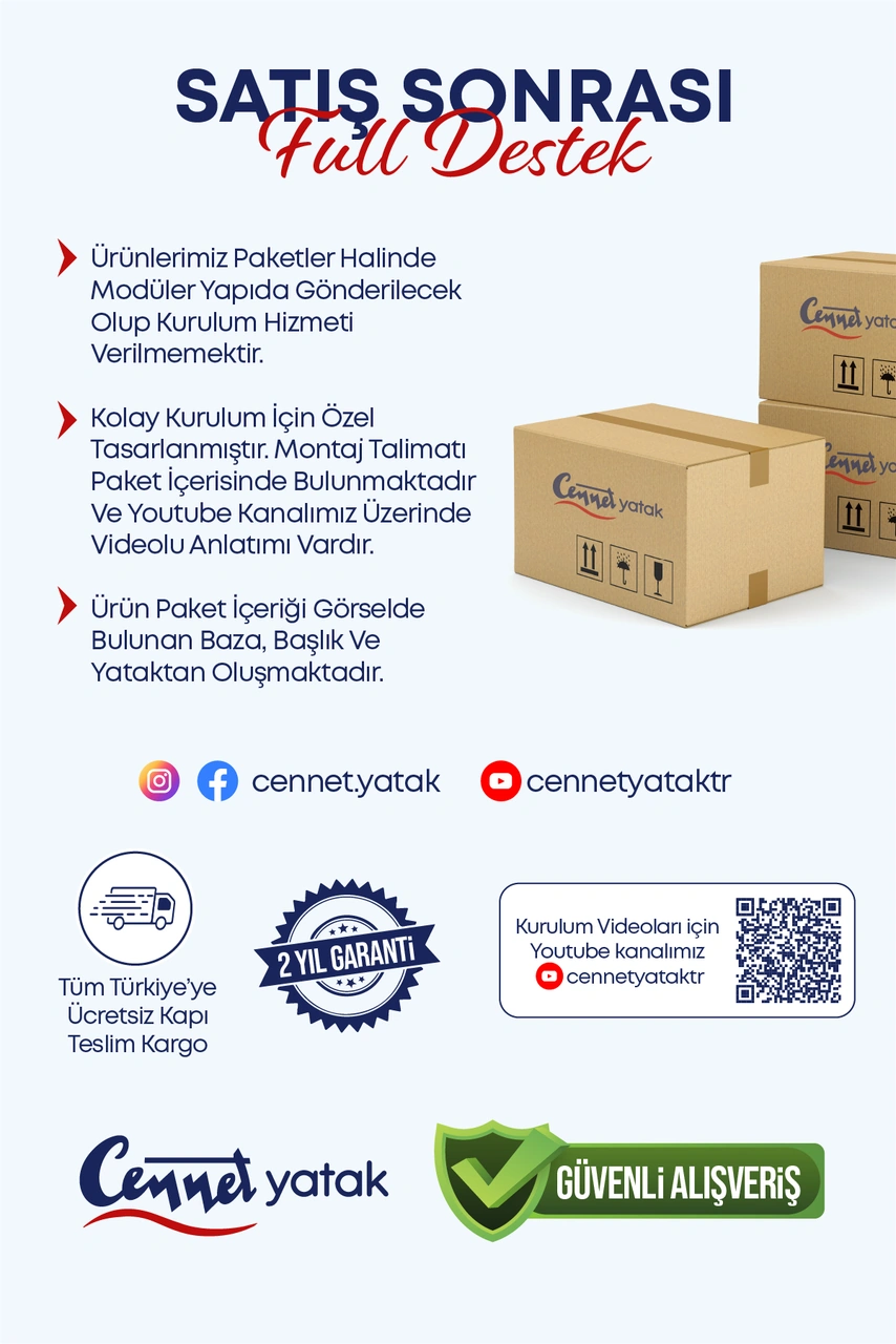 Melisa Çift Kişilik Sandıklı Baza + Full Ortopedik Antibakteriyel Paket Yaylı Visco Yatak + Başlık 3 Lü Set 150 x 200