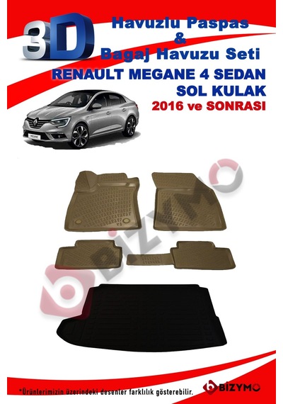 Renault Megane 4 Sedan Sol Kulak Bej Havuzlu Paspas Ve Bagaj Seti Bej