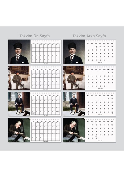 2026 Atatürk Fotoğraflı Takvim, Aylık Planlayıcı Takvim, Çift Taraflı Takvimi Kraft