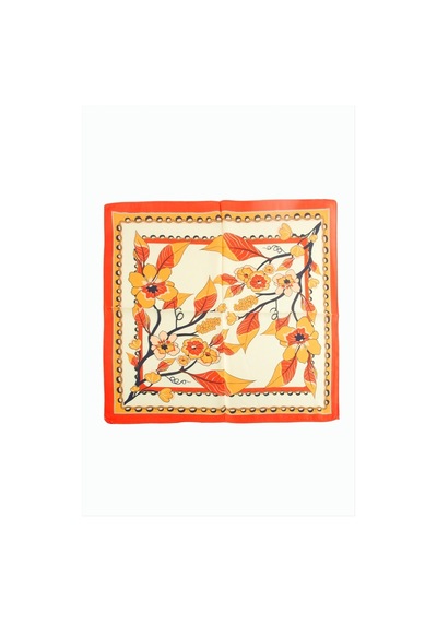 Zero Land Yaprak - 282 - Çiçek Desenli Zr Şifon Fular 50x50 - Concepta - Cm Turuncu