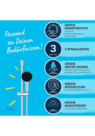 Grohe Vitalio Start 110 Sürgülü Duş Seti, 110mm Yuvarlak 3 Akışlı El Duşu, 600mm Sürgülü Ray, 1750mm Duş Hor Diğer