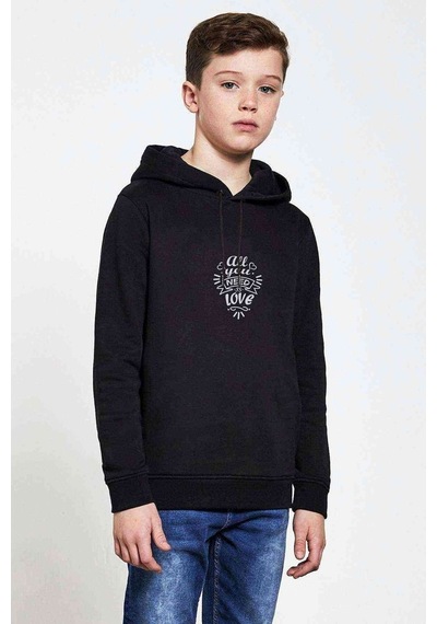 Tshirthane All You Need Is Love Baskılı Unisex Çocuk Kapüşonlu Siyah Sweat