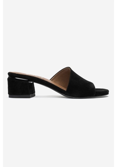 Luvi Shoes Delavıe Siyah Süet Hakiki Deri Kadın Kalın Topuklu Terlik