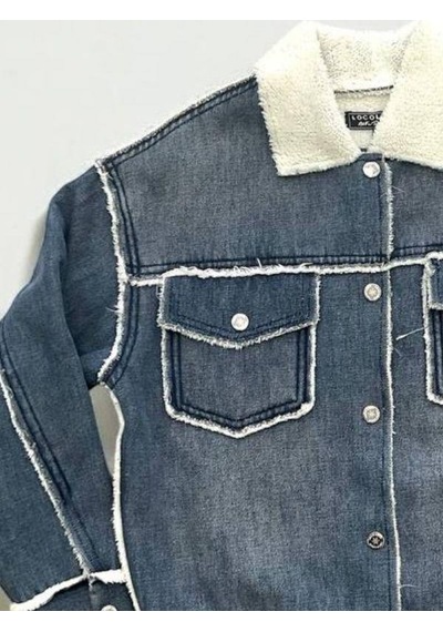 Zekids Çocuk Tasarım Geniş Kesim İçi Peluş Kot Mont-14362 Mavi