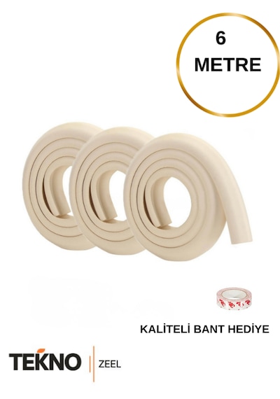 Teknozeel Kauçuk Krem Renk 6 Metre Kenar Koruyucu Bebek Çocuk Masa Koruma Darbe Engelleyici