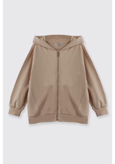 Panço Erkek Çocuk Kapüşonlu Fermuarlı Bej Sweatshirt Krem