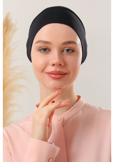Melodi Scarf Kadın Tesettür Pratik Hazır Geçme Bone Geçmeli Bone Siyah Siyah-siyah Siyah