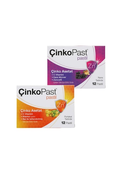 Çinkopast C Vitamini, Zencefil, Karamürver, Nane 12 Pastil + C Vitamin, Ihlamur, Bal 12 Pastil