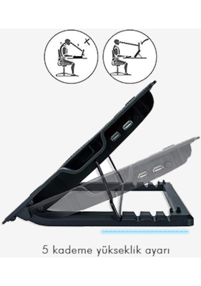 Wozlo Ergostand Yükseklik Ayarlı 14 CM Fan Led'li Notebook Soğutucu
