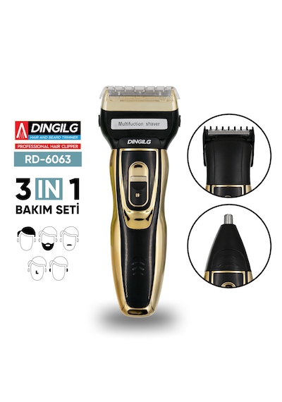 Dingilg Rd-6360 Altın Sarısı Şarjlı 3'ü 1 Arada Saç Sakal Burun Tıraş Makinesi