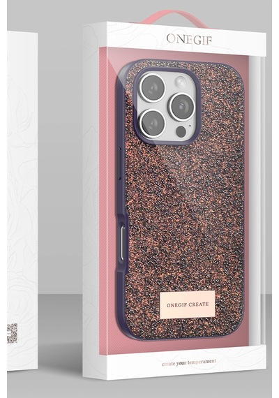 Onegif Apple İphone 16 Pro Max Bright Simli Kapak - Derin Mor
