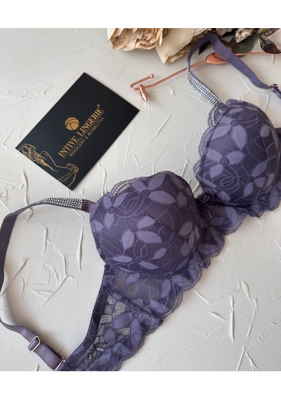 Jasmine Askıları Parlak Taşlı Hafif Destekli Dantelli Soft Cup İt Mor