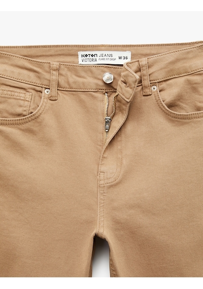 Koton Pamuklu Cepli Düğmeli İspanyol Paça Crop Jean Pantolon - Kick Flare Jeans Kahverengi 6sal40051mw Kahve