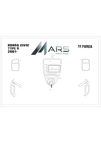 Honda Civic Type R Torpido Kaplama 2001-2006 11 Parça Alüminyum