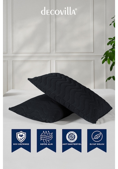 Micro Kapitone Yastık Alezi Sıvı Geçirmez 4 Lü Set Yastık Koruyucu 50x70 Antrasit