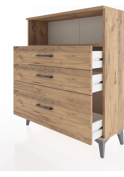 Arges Şifonyer Tek Raflı 3 Çekmeceli 88x30x106 Çam-çam Çam