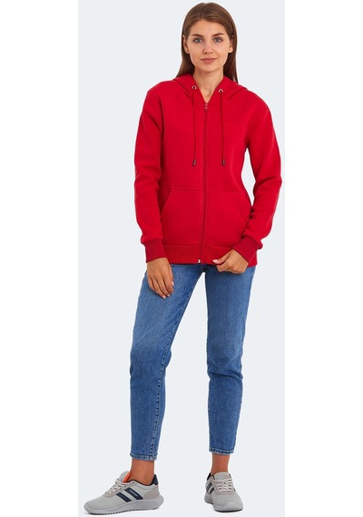 Slazenger KATYA Kadın Fermuarlı Kapüşonlu Cepli Kırmızı Sweatshirt