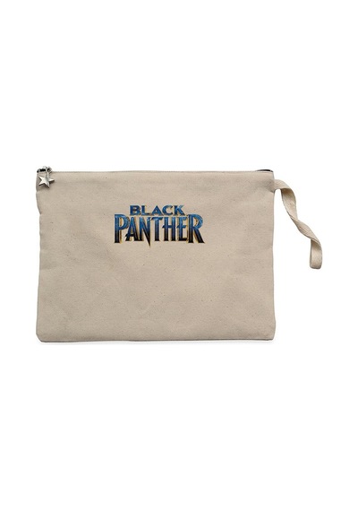 Black Panter Blue Text Krem Clutch Astarlı Cüzdan / El Çantası Krem