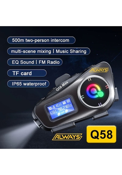 Always Q58 Max 500m Telsiz Mesafeli Motosiklet Kaskı İnterkom Çift Sürücü İletişimi Mp3 Fm Radyo