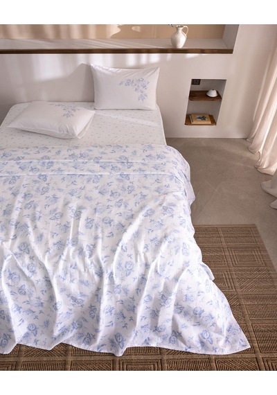 Madame Coco Noelie Tek Kişilik %100 Pamuk Karde Baskılı Pike Takımı - Mavi 8684427344736 Çok Renkli