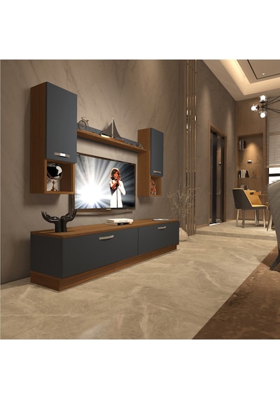 Decoraktiv Eko 5dab Mdf Std Tv Ünitesi Tv Sehpası Ceviz - Antrasit
