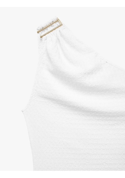 Koton Bürümcük Kumaş Dokulu Slim Fit Metal Aksesuarlı Tek Omuz Bluz Beyaz 6sak10249ek