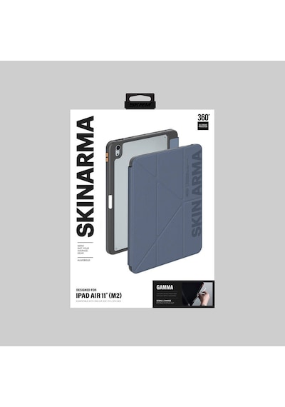 Apple Uyumlu iPad Air 11 2025 M3 Kılıf Skinarma Kabartma Baskı Tam Koruma Arkası Şeffaf Standlı Gamma Açık Mavi