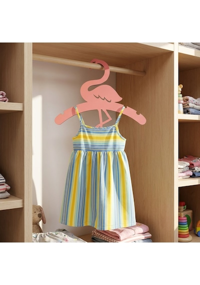 Doalino Pembe Flamingo Şekilli Ahşap Çocuk Ve Bebek Elbise Askısı 8'li Set