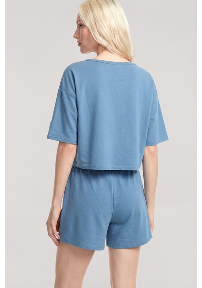 Akbeniz Kısa Kollu Şortlu Pijama Takımı Mavi