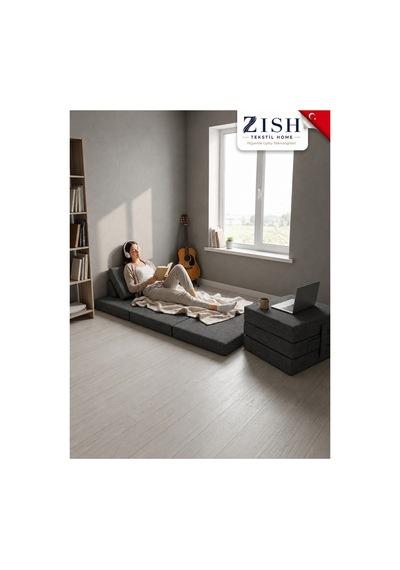 Zishome Tek Kişilik Multipurpose 5 İn 1 Antrasit Çift Kişilik Katlanır Süngerli Misafir Yer Yatağı Ve Balkon Minderi 7cm
