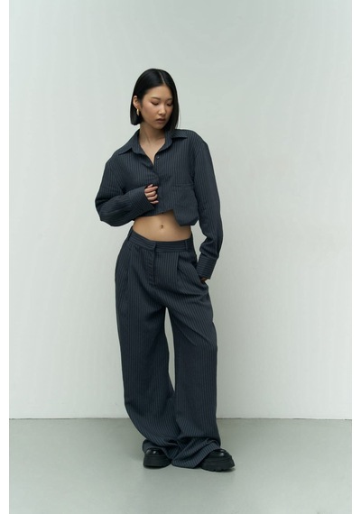 Mai Collection Mai Studios Co. Valente Lacivert Crop Gömlek Pantolon Takım Lacivert