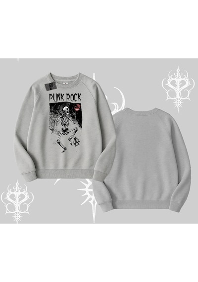 Biskilet Sweatshirt Punk Rock Chaos Skeleton Riot Gri