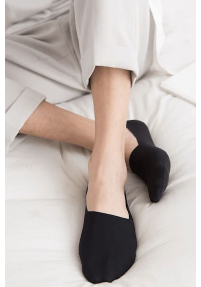 Kral Socks Kadın - Erkek Düz Desen 10'lu Paket - 10 Çift Pamuklu Terletmez Babet Çorap Siyah