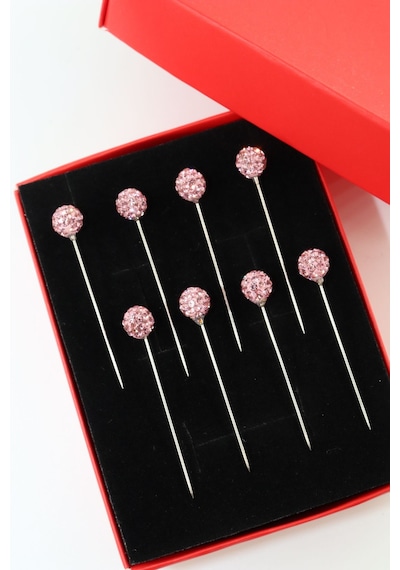 Numetal 8 Li Pembe Taşlı Eşarp İğnesi. Şal İğnesi. Türban İğnesi. Başörtü İğnesi. Eşarp Ve Şal İğnesi. Gümüş