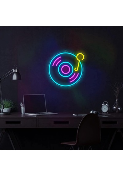 Müzik Plağı Neon Led Tabela Dekoratif Aydınlatma