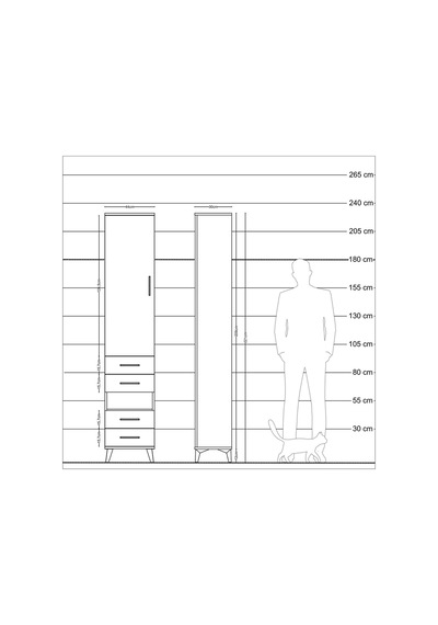 Arges Dolap 4 Raflı 4 Çekmeceli Tek Kapaklı 44x30x221 Çam-ant... Çam