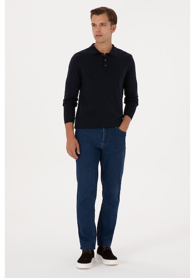 U.S. Polo Assn. Erkek Slim Fit Polo Yaka Lacivert Basic Kazak 50307799-VR033