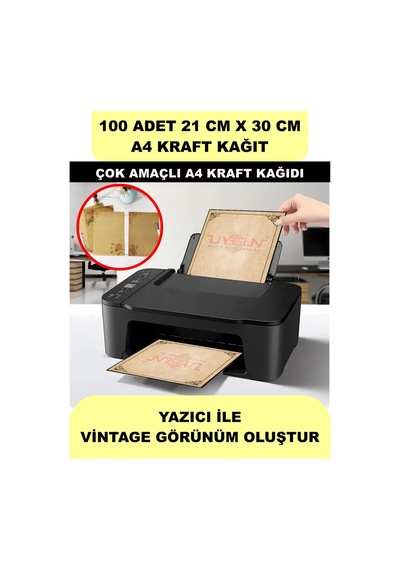 100 Adet A4 Kraft Kağıt 21x30 100 Gr. Yazıcı Uyumlu, Vintage Resim Kağıdı, Çocuk Etkinlik Kağıdı