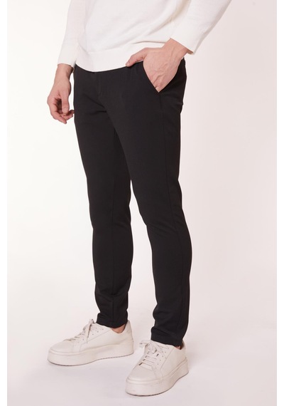 Braccas Erkek Yandan Cepli Bel Bağcıklı Fermuarlı Slim Fit Chino Siyah Pantolon Siyah