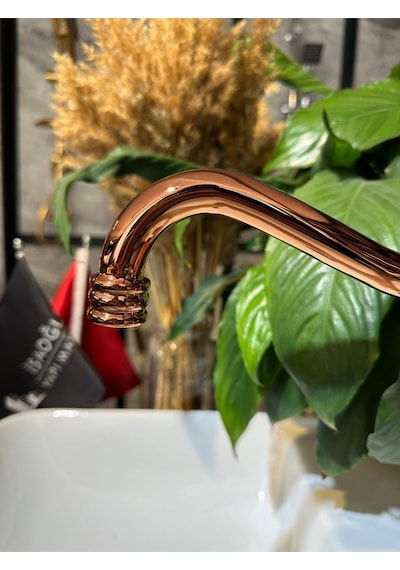 İsaoğlu Yapı Rose Bakır Lavabo Bataryası Zen Design Kolay Abdest Yüksek Lavabo Musluğu Bronz Bakır Rose Gold